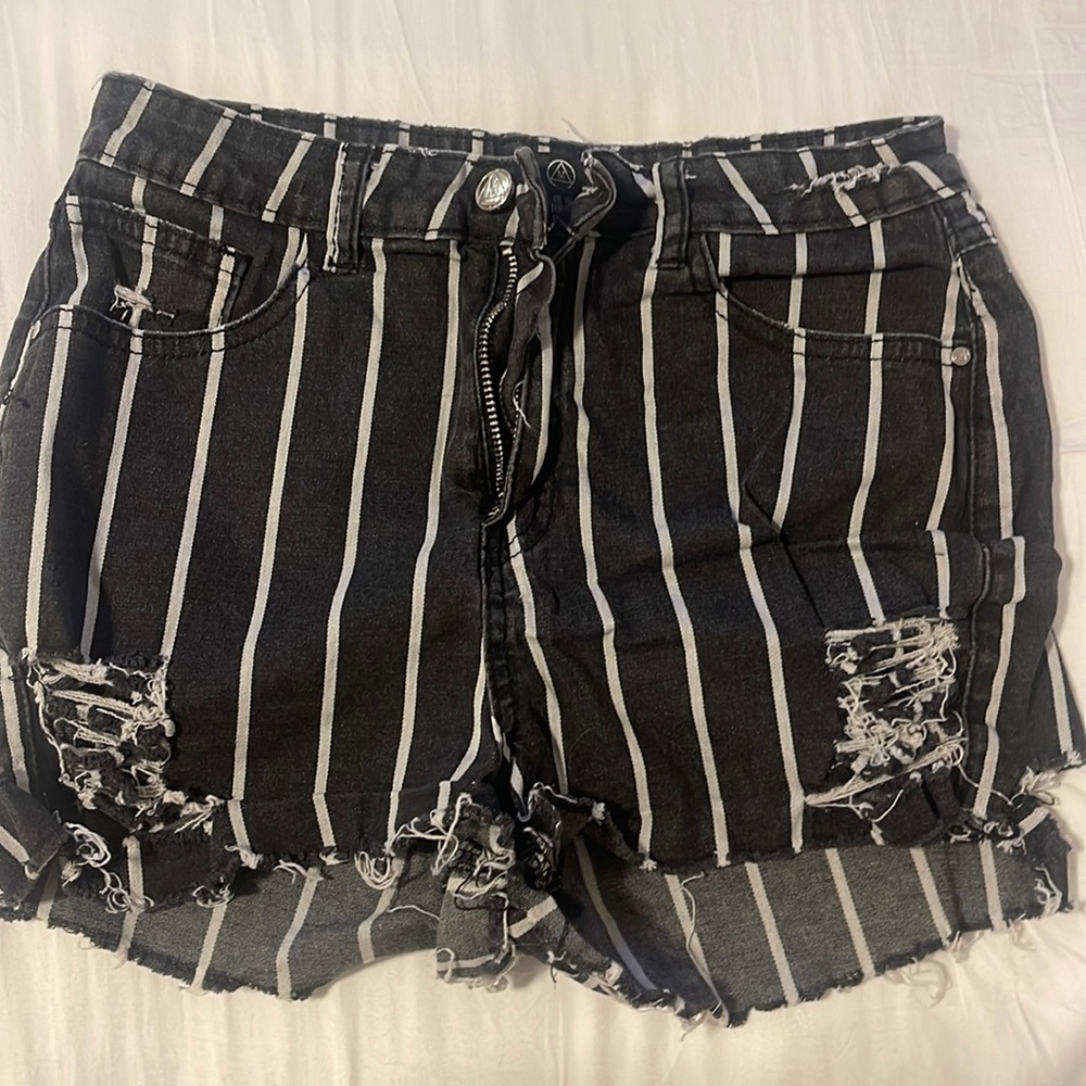 Striped Shorts Ripped High Rise